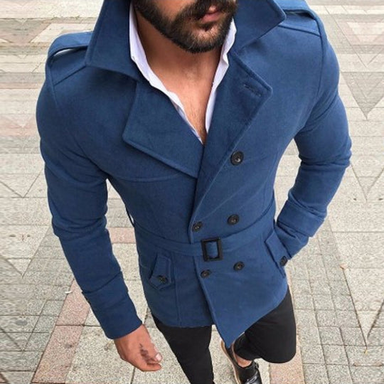 Herren modischer Trenchcoat mit gefüttertem Kragen und Gürtel EB