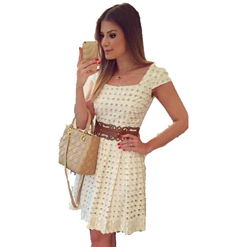 Damen Sommerliches Kleid mit ausgefallenem Strukturdesign und breitem Taillengürtel EB