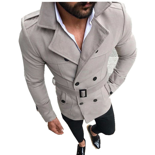 Herren modischer Trenchcoat mit gefüttertem Kragen und Gürtel EB