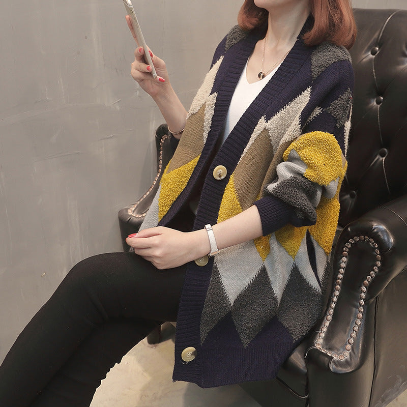 Damen Gemusterter Strickcardigan mit Knopfdetails und lässiger Passform EB