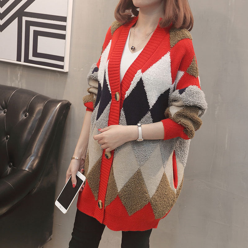 Damen Gemusterter Strickcardigan mit Knopfdetails und lässiger Passform EB