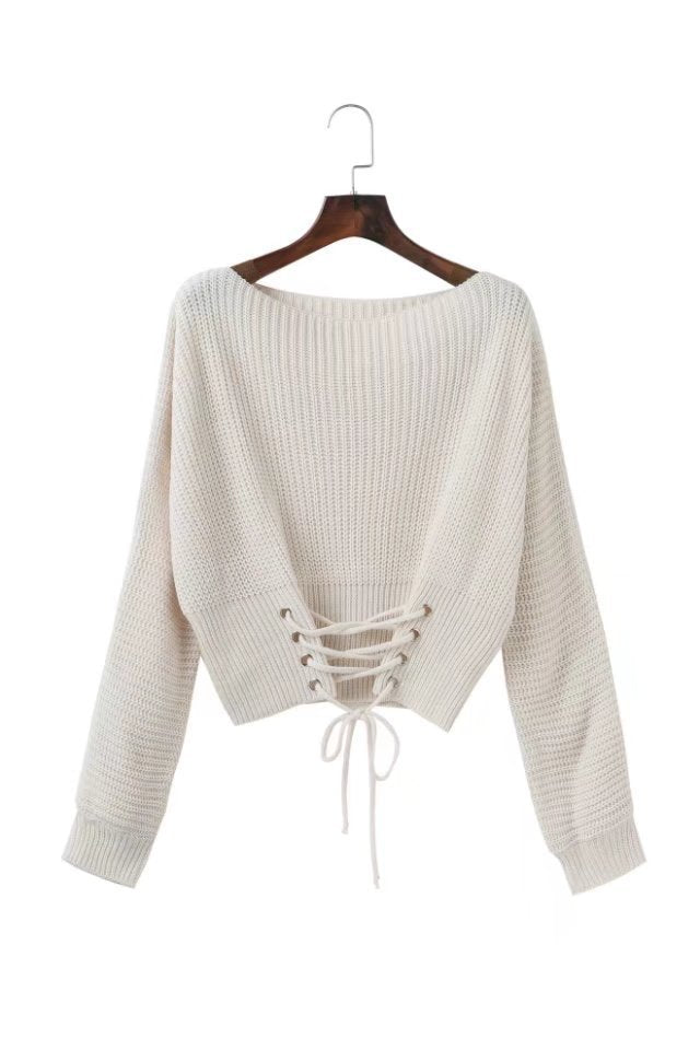 Damen Crop-Strickpullover mit Lacedetail EB