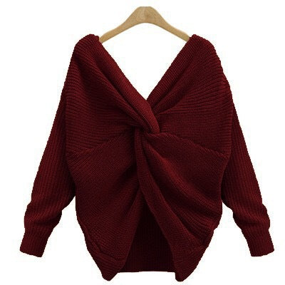 Damen lässiger Strickpullover mit tiefem Rückendetail und übergroßem Schnitt EB