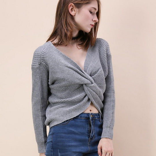 Damen lässiger Strickpullover mit tiefem Rückendetail und übergroßem Schnitt EB