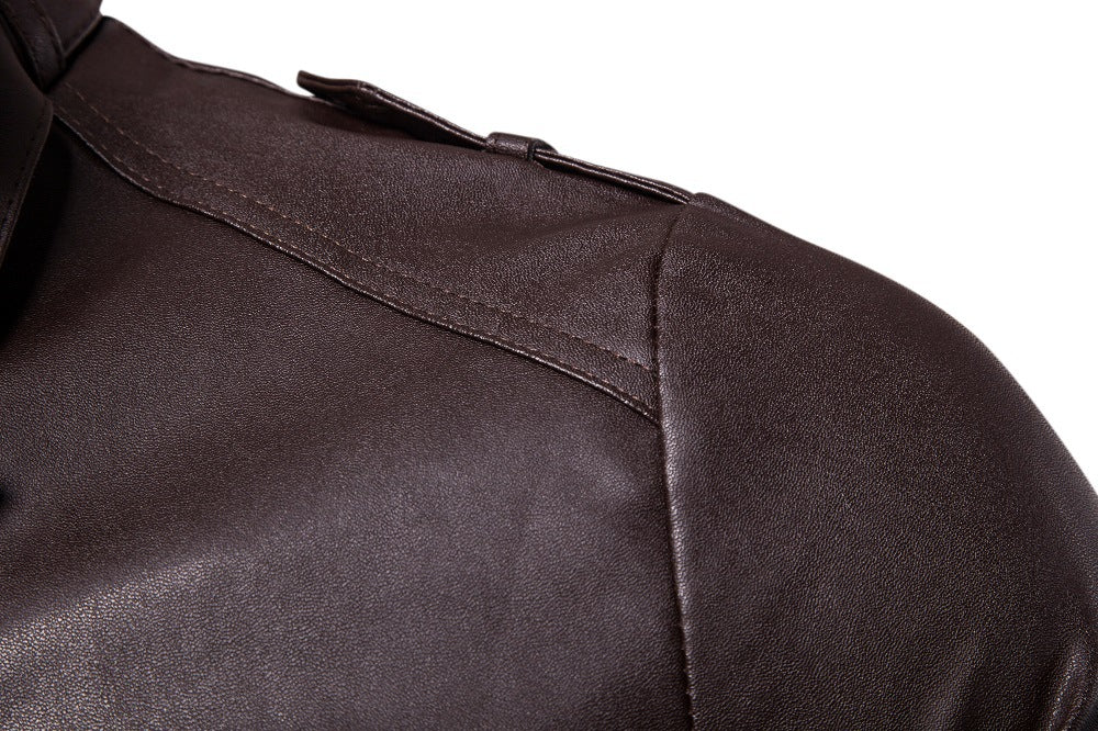 Herren modische Kunstlederjacke mit asymmetrischem Reißverschluss und Steppnähten EB