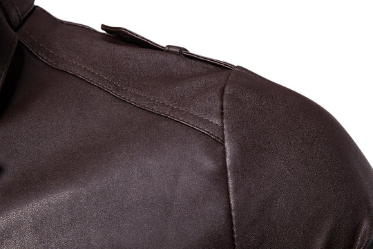 Herren modische Kunstlederjacke mit asymmetrischem Reißverschluss und Steppnähten EB