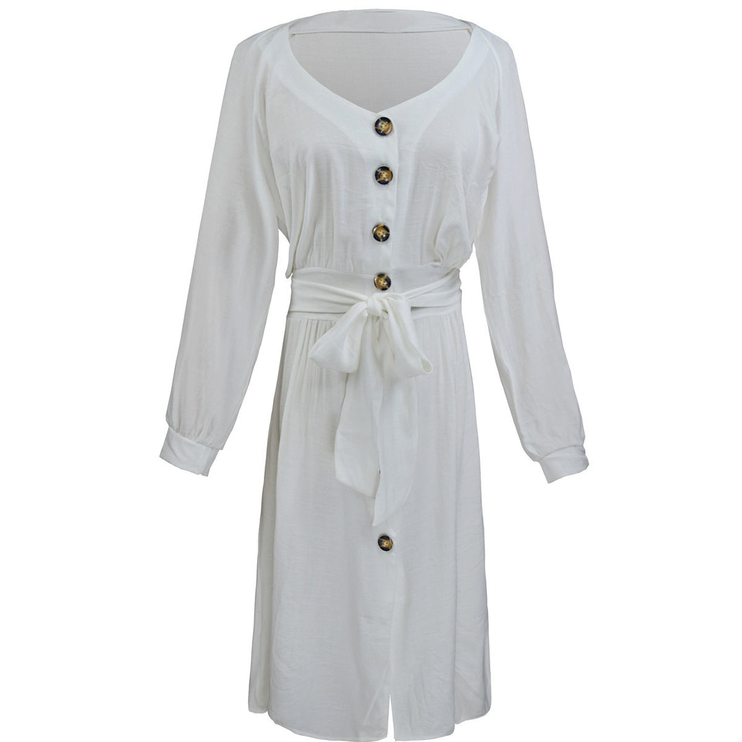 Damen modisches Knopfdress mit Gürtel EB