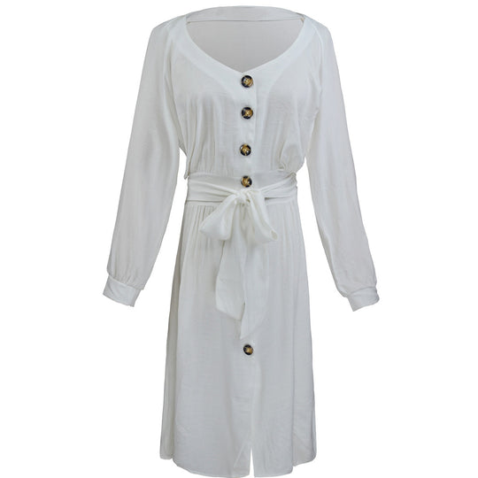 Damen modisches Knopfdress mit Gürtel EB