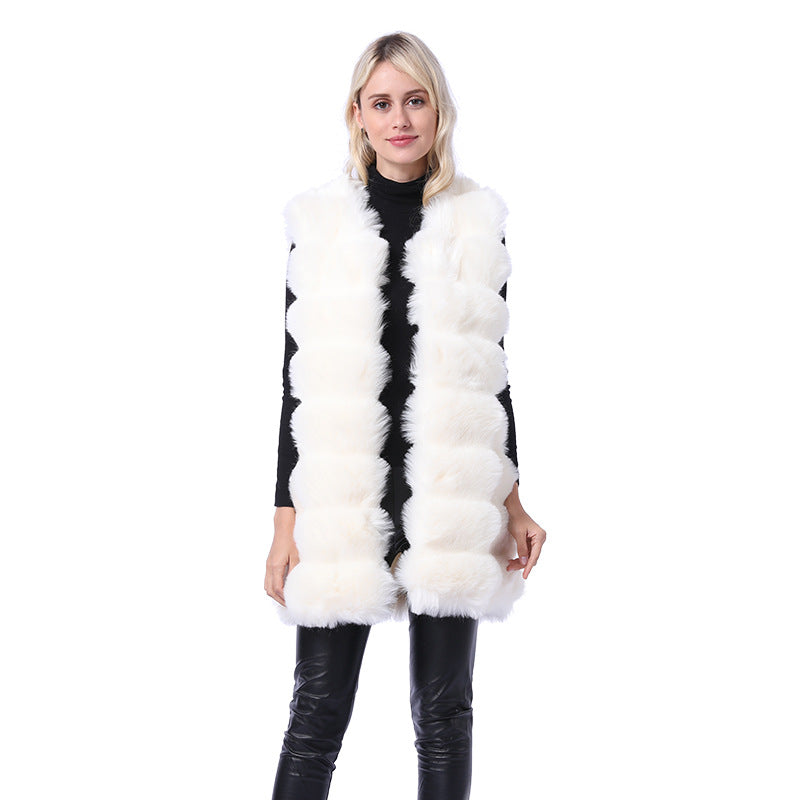 Damen Flauschige Kunstpelz-Weste mit strukturiertem Design und Taschen EB