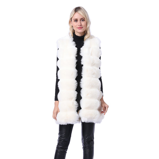 Damen Flauschige Kunstpelz-Weste mit strukturiertem Design und Taschen EB