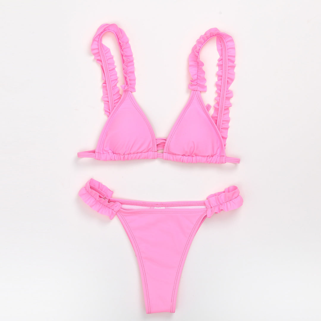 Damen Triangel-Bikini mit Rüschen und farbenfrohem Design EB