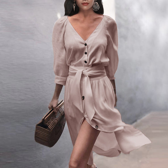 Damen modisches Knopfdress mit Gürtel EB