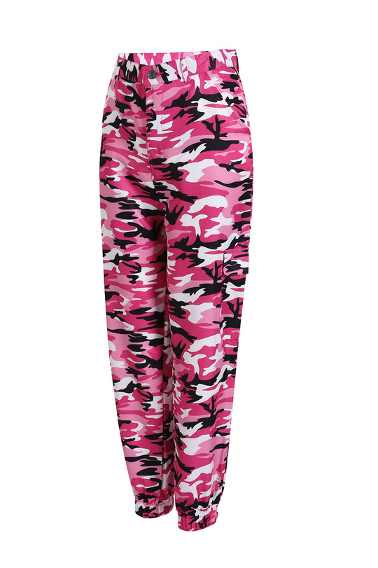 Damen nan Cargohose mit urbanem Camouflage-Print und elastischem Bund EB