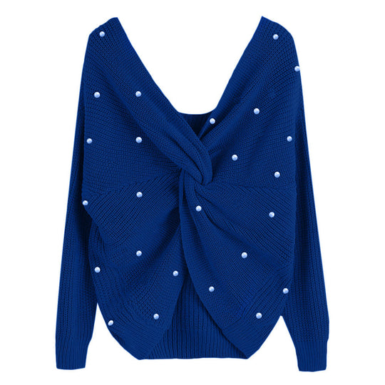 Damen Strickpullover mit Twist-Detail und Perlenbesatz EB