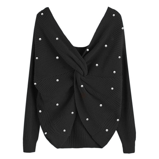 Damen Strickpullover mit Twist-Detail und Perlenbesatz EB