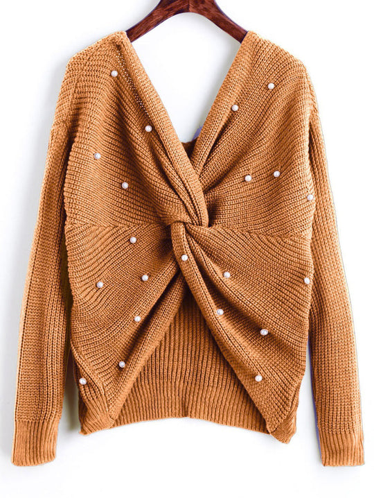 Damen Strickpullover mit Twist-Detail und Perlenbesatz EB