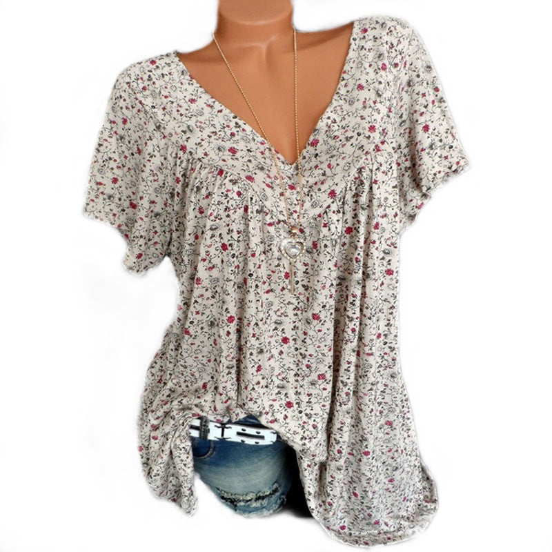 Damen lässige Bluse mit floralen Motiven und luftigen Ärmeln EB
