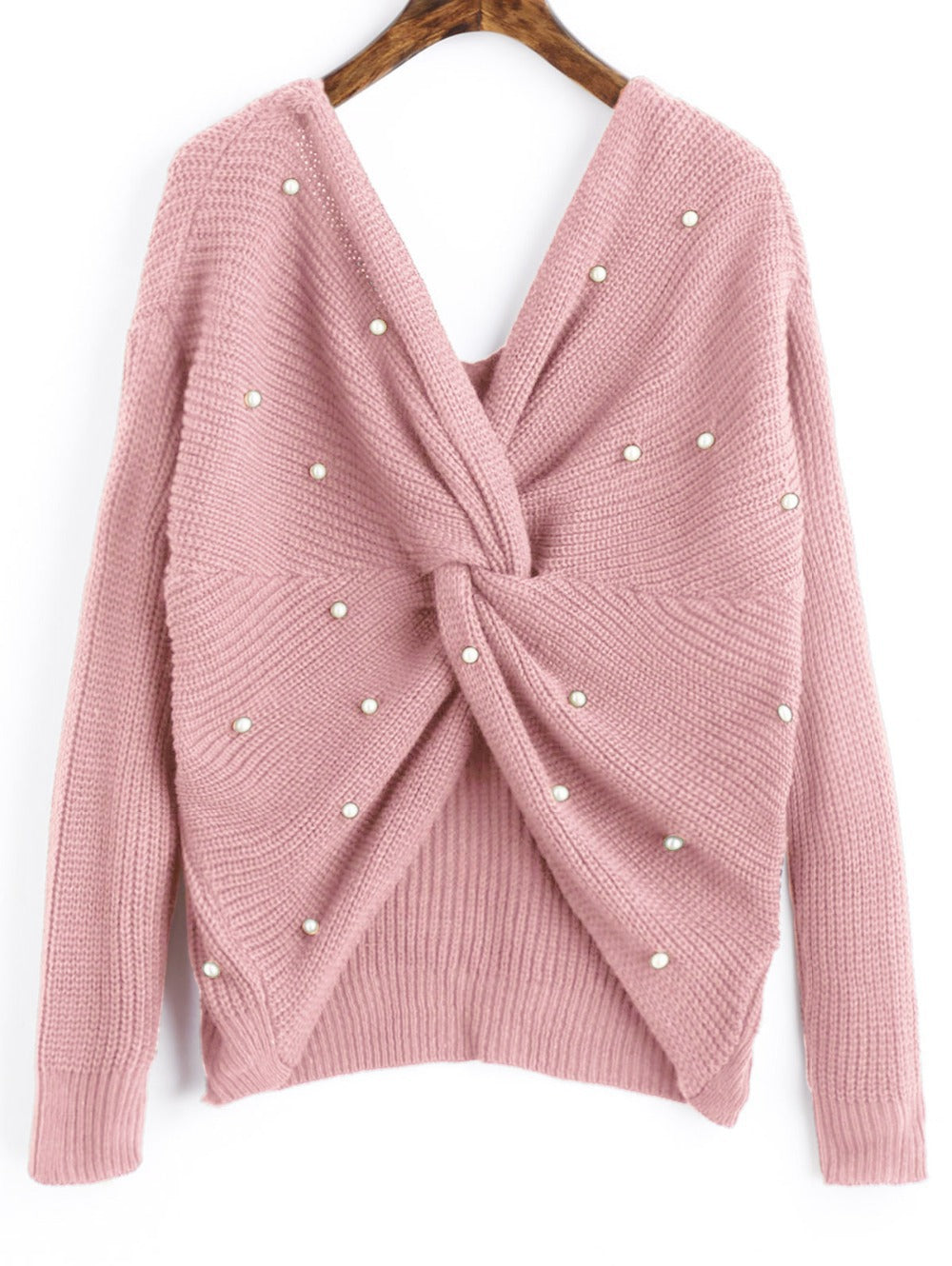 Damen Strickpullover mit asymmetrischem Rückendesign und perlenverzierten Elementen EB