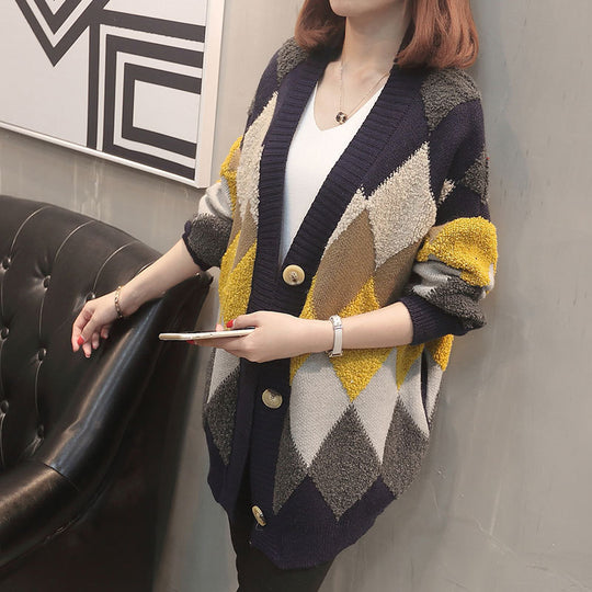 Damen Gemusterter Strickcardigan mit Knopfdetails und lässiger Passform EB