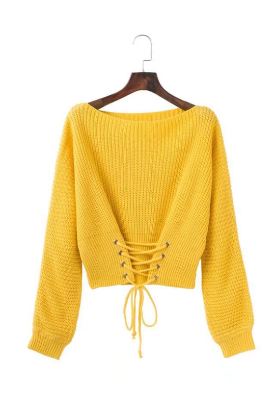 Damen Crop-Strickpullover mit Lacedetail EB