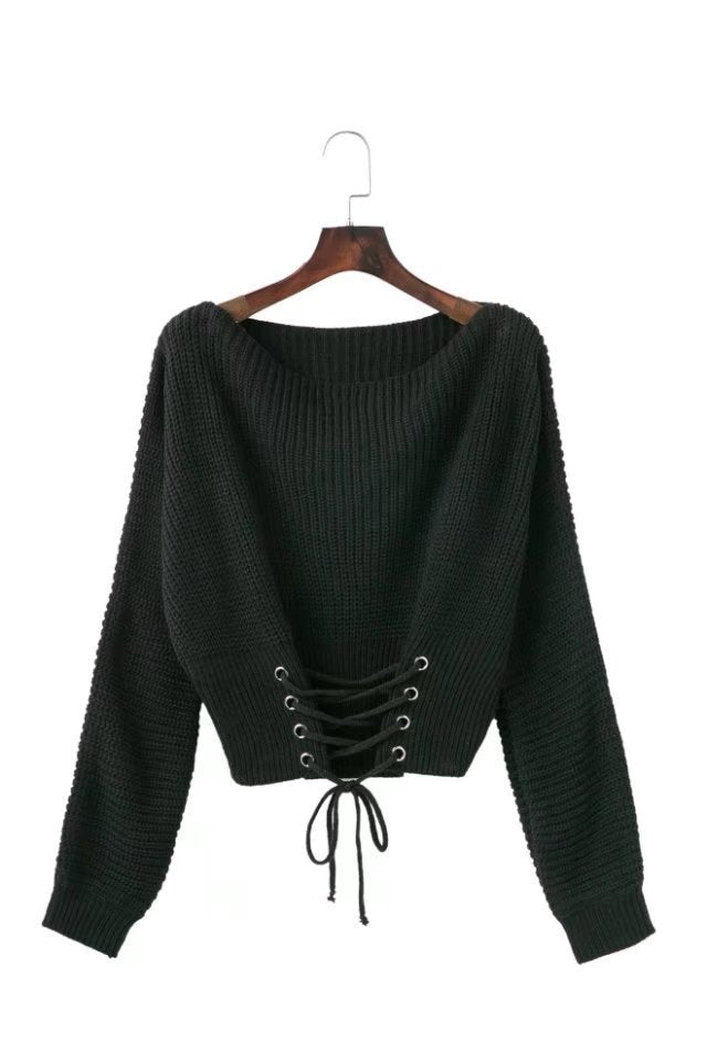 Damen Crop-Strickpullover mit Lacedetail EB