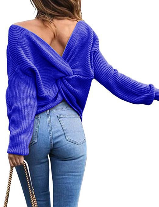 Damen lässiger Strickpullover mit tiefem Rückendetail und übergroßem Schnitt EB