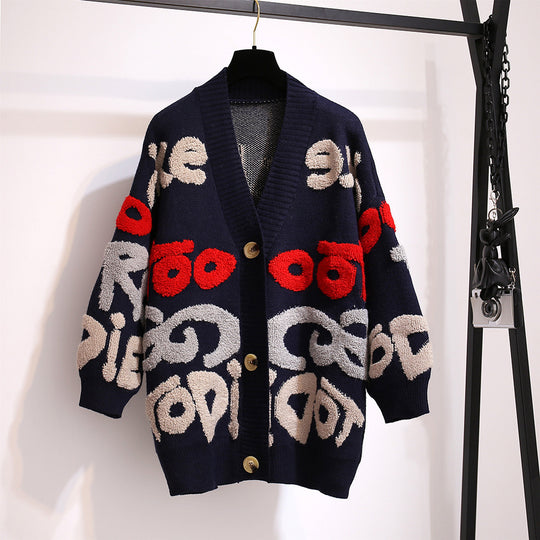 Damen Grobstrick-Cardigan mit bunten grafischen Mustern und komfortablen Knopfdetails EB