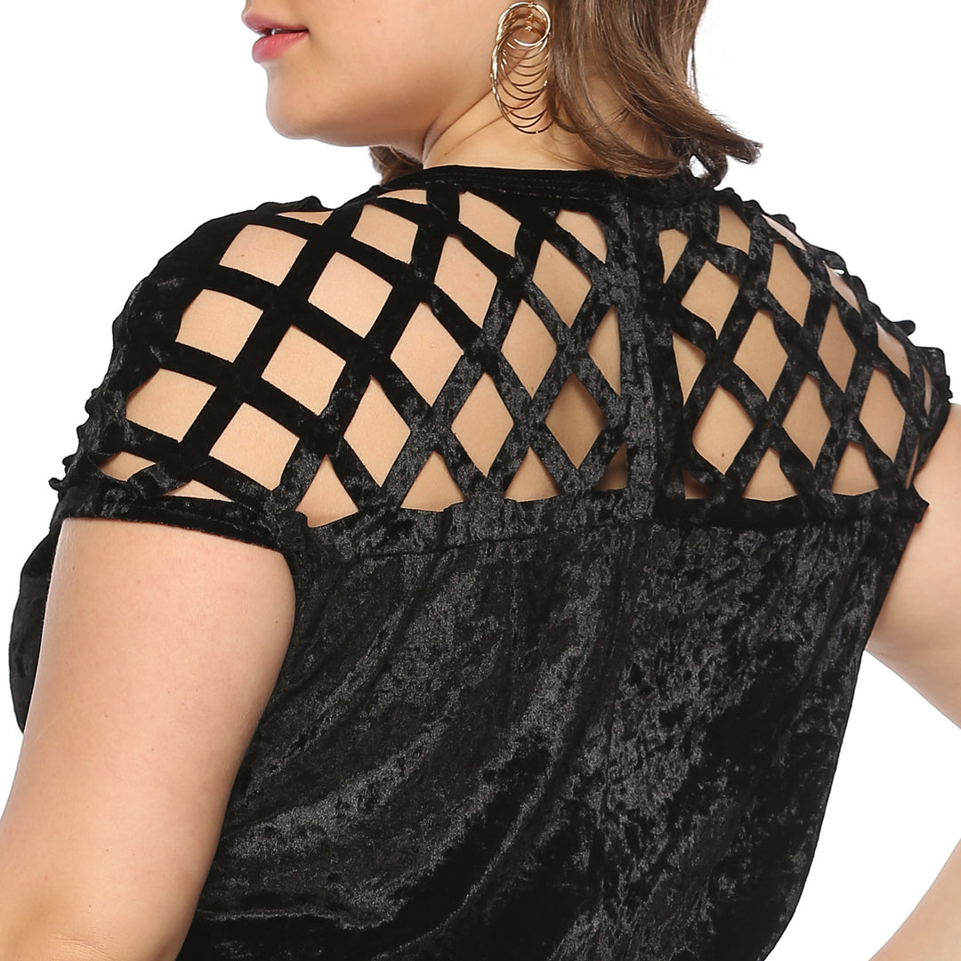 Damen Figurgünstiges Samtkleid mit einzigartigem Netzdesign EB