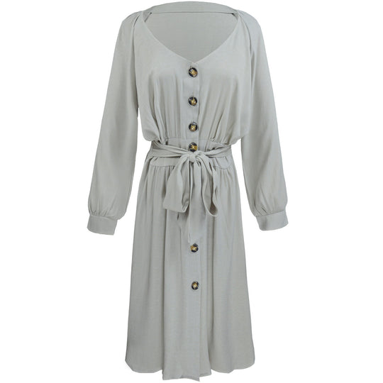 Damen modisches Knopfdress mit Gürtel EB