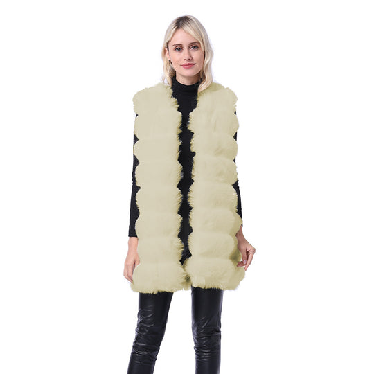 Damen Flauschige Kunstpelz-Weste mit strukturiertem Design und Taschen EB