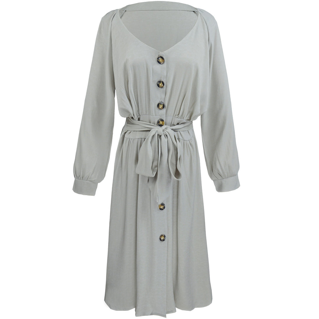Damen modisches Knopfdress mit Gürtel EB