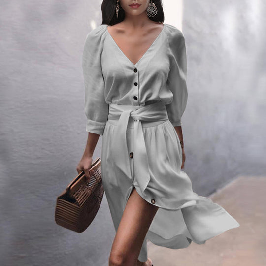 Damen modisches Knopfdress mit Gürtel EB