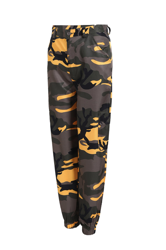Damen nan Cargohose mit urbanem Camouflage-Print und elastischem Bund EB