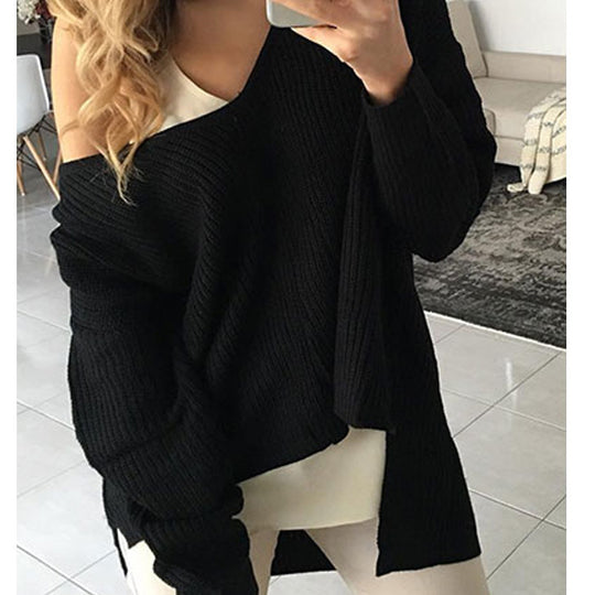 Damen lässiger Strickpullover mit asymmetrischem Schnitt EB