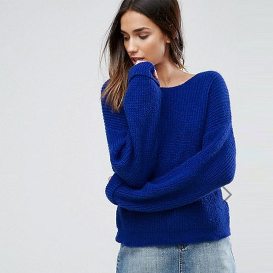 Damen lässiger Strickpullover mit tiefem Rückendetail und übergroßem Schnitt EB