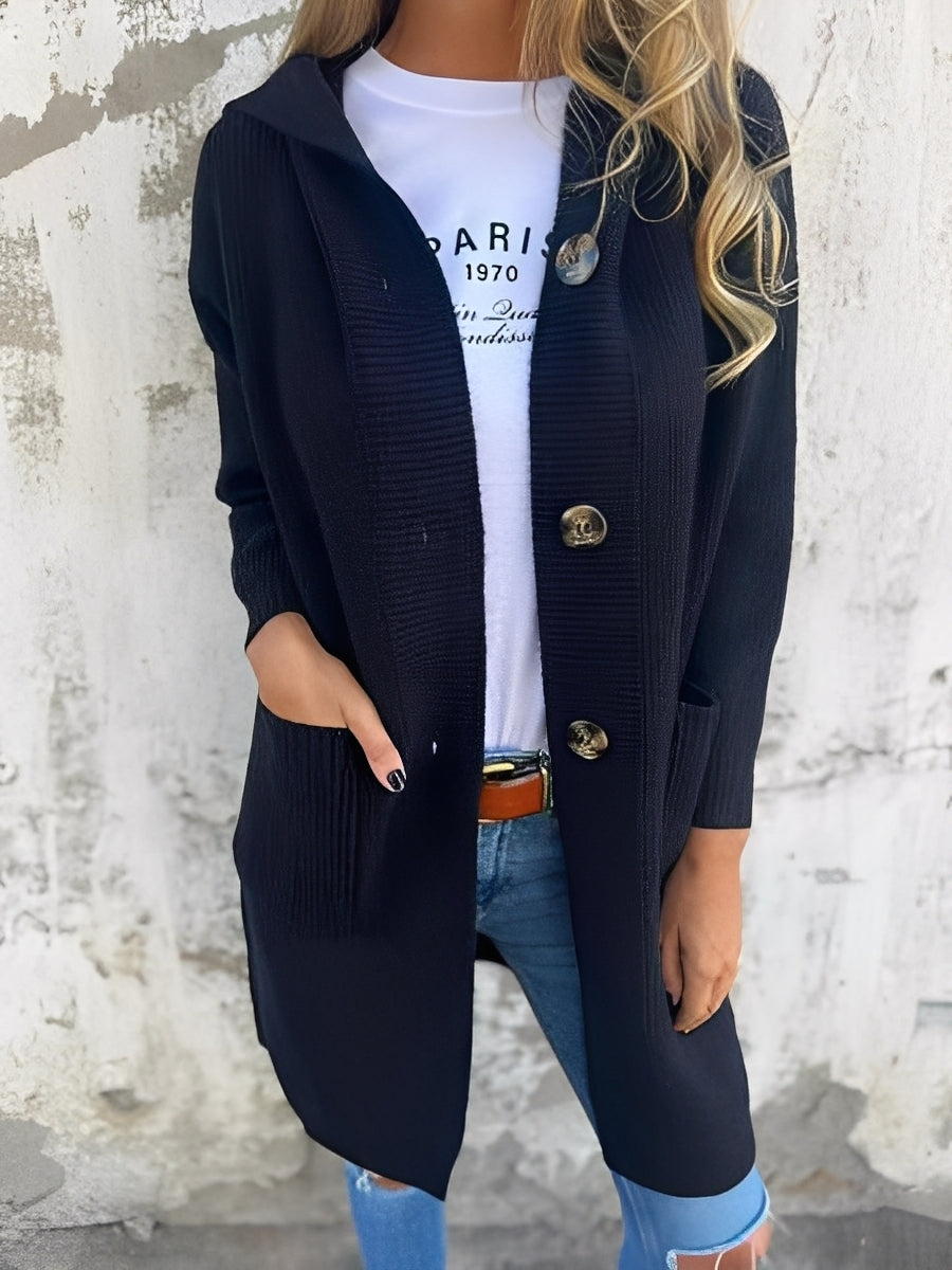 EB | Lässiger langer Cardigan mit Kapuze für Damen