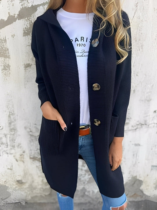 EB | Lässiger langer Cardigan mit Kapuze für Damen