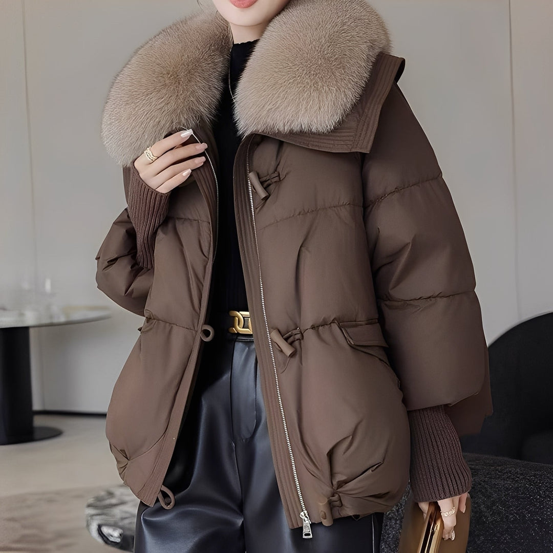 EB | eleganter Windbreaker Daunenjacke mit Pelzkragen für Frauen
