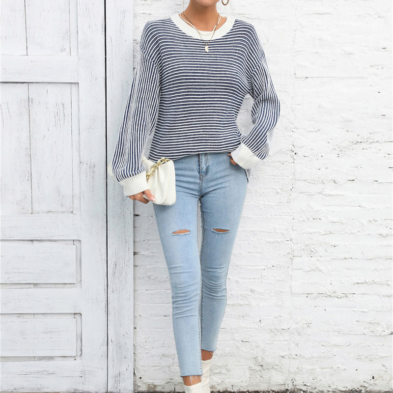 EB | Gestreifter Strickpullover Mit Lässigem Schnitt