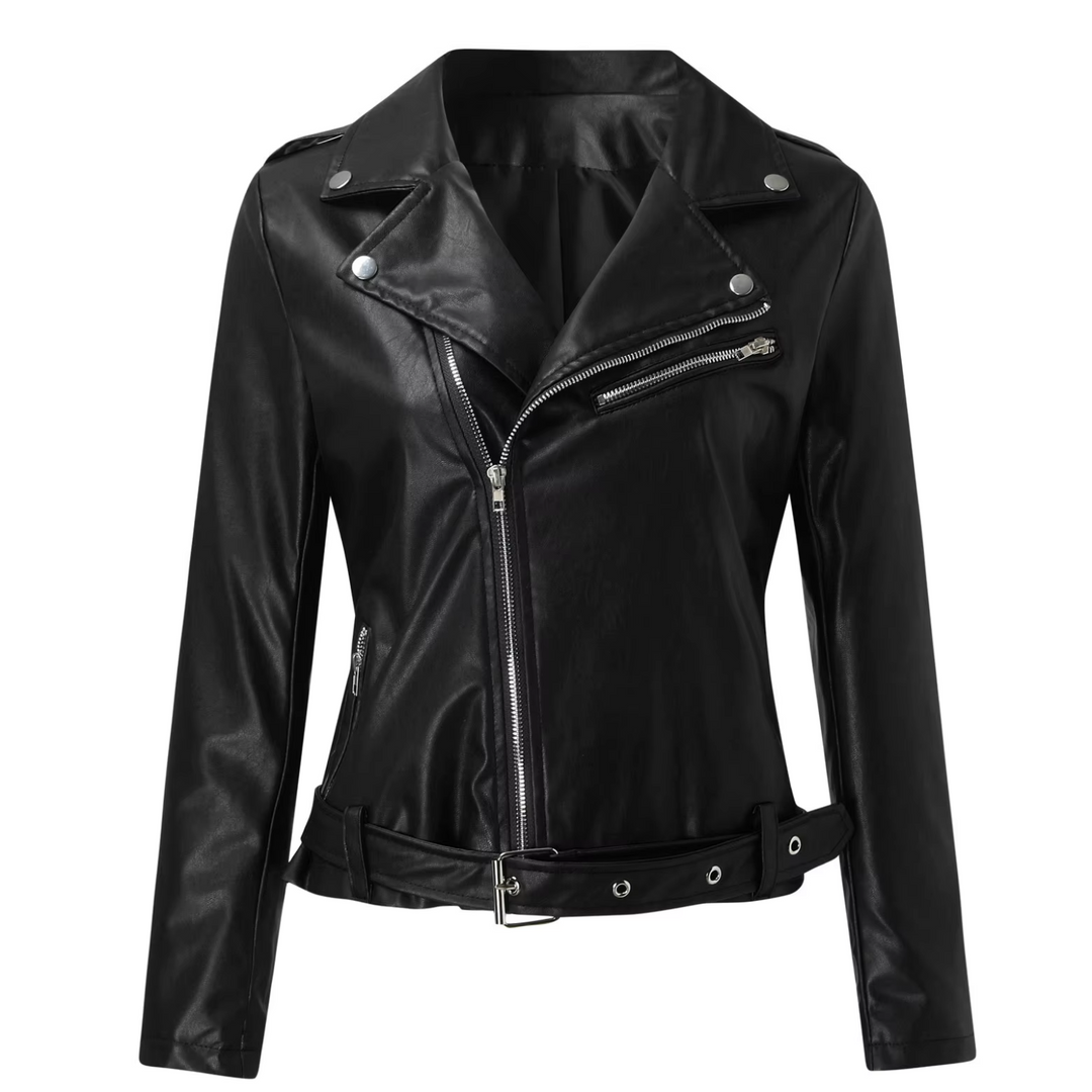 EB | jacke Damen Biker Modell mit Gürtel und Reißverschlussdetails
