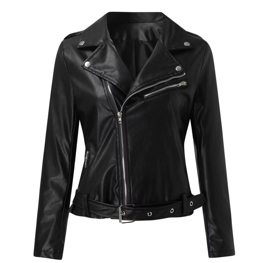 EB | jacke Damen Biker Modell mit Gürtel und Reißverschlussdetails