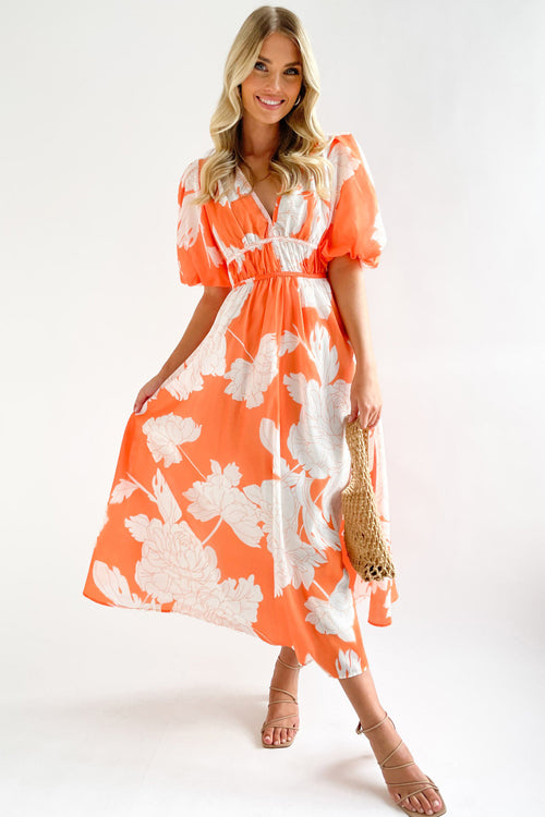 EB | Real Love Print Puffärmel Maxi Kleid