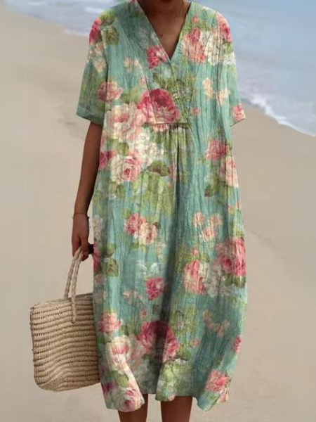 EB | Lässiges Kleid mit Floralem Druck aus Atmungsaktivem Baumwollstoff
