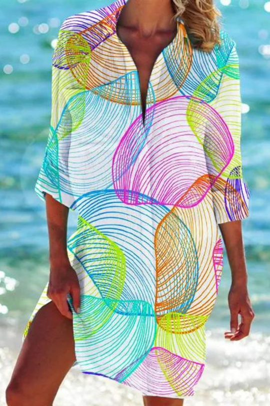 EB - Lange Strandbluse mit Meeresmotiv