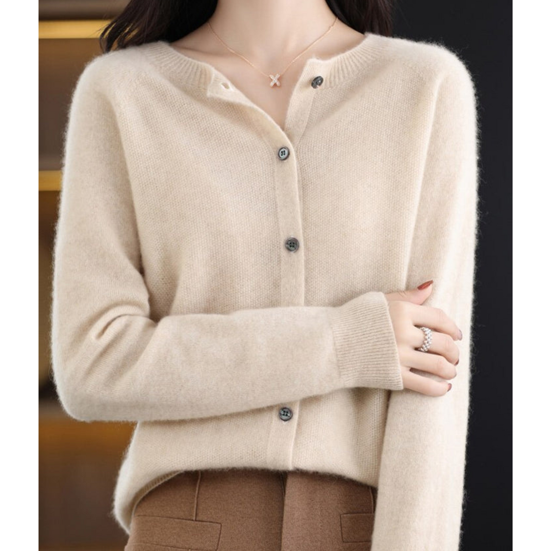 EB | Merinowolle Damen O-Ausschnitt gestrickte Strickjacke Pullover