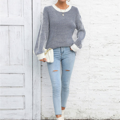 EB | Klassische Gestreifte Strickjacke Acryl Stylisch und Bequem