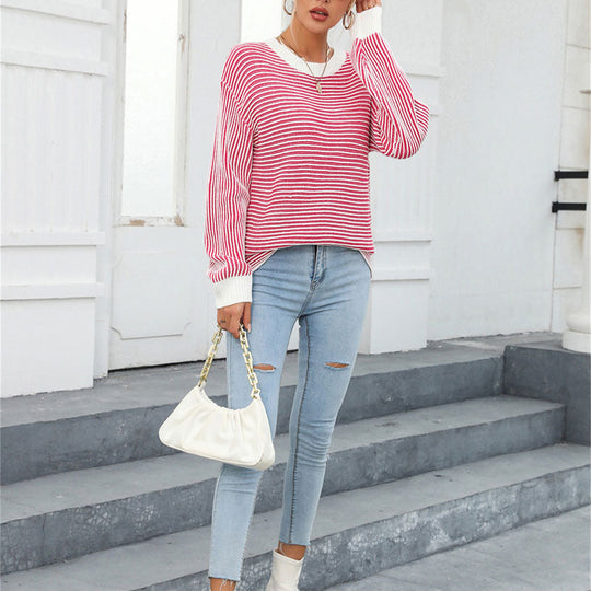 EB | Gestreifter Strickpullover Mit Lässigem Schnitt