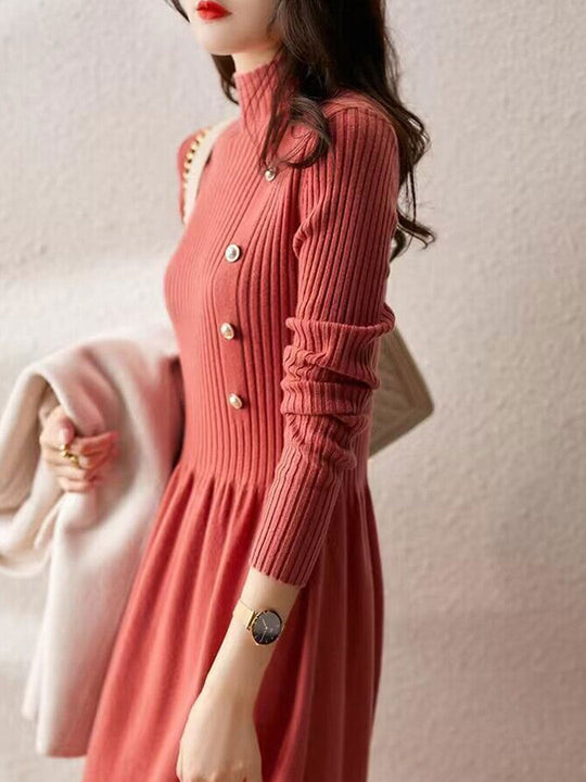 EB | Kleid - Elegantes Rollkragen Strickkleid