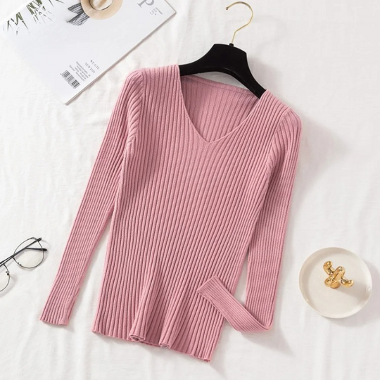 EB | Pullover - Slim-Fit Rippstrick V-Ausschnitt Pullover