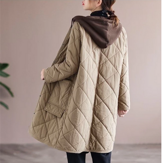 EB | Modern langer einfarbiger gepolsterter Mantel mit Knöpfen Ideal für Herbst/Winter